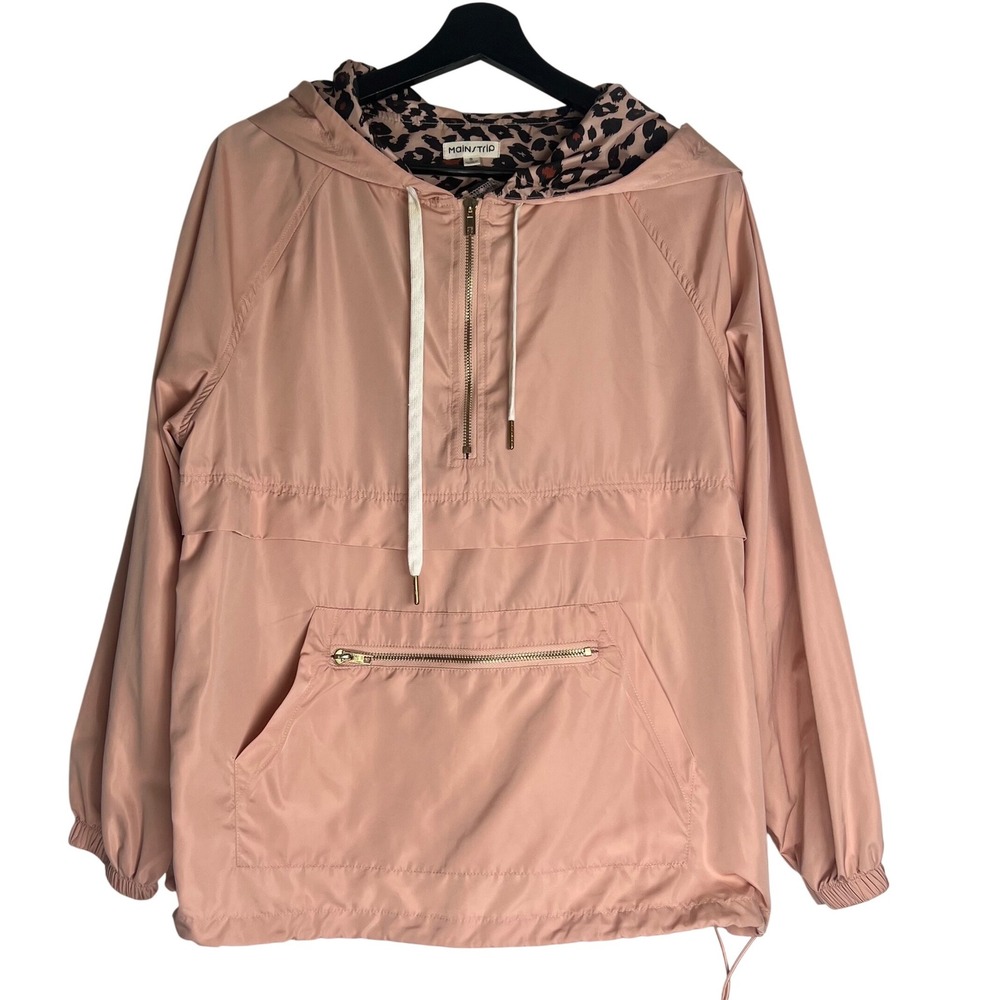 Mainstrip‎ Womens Pink Leopard Print Hooded Anorak Windbreaker Jacket Small